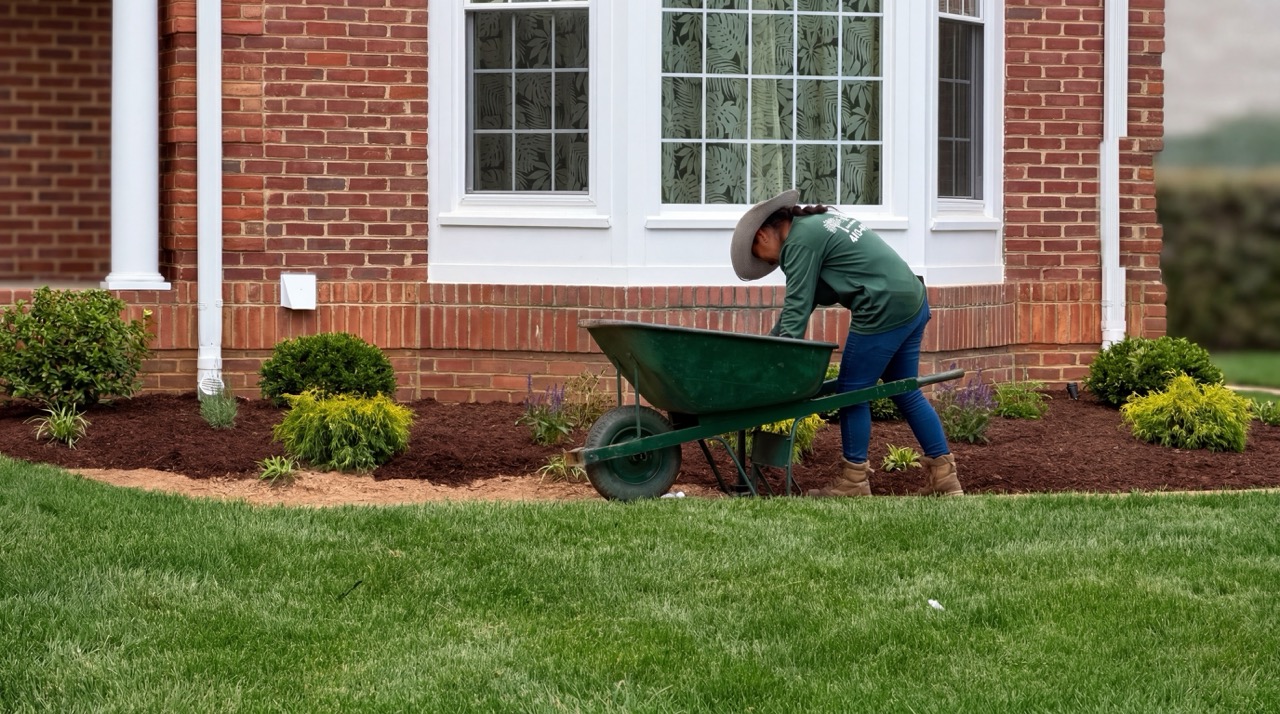 Mulch refresh on landscape beds by Green Life Landscaping
