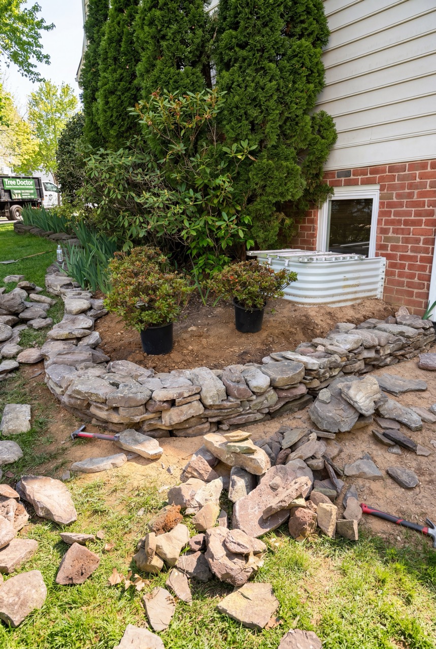 Stone and concrete hardscape project by Green Life Landscaping