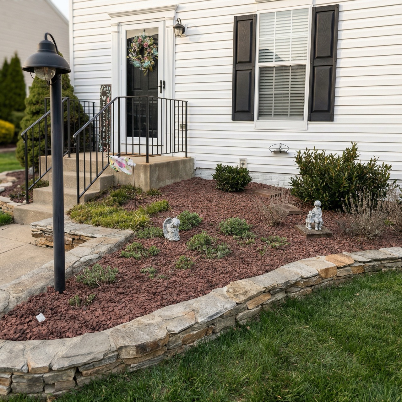 Mulch, landscape, and hardscape project by Green Life Landscaping