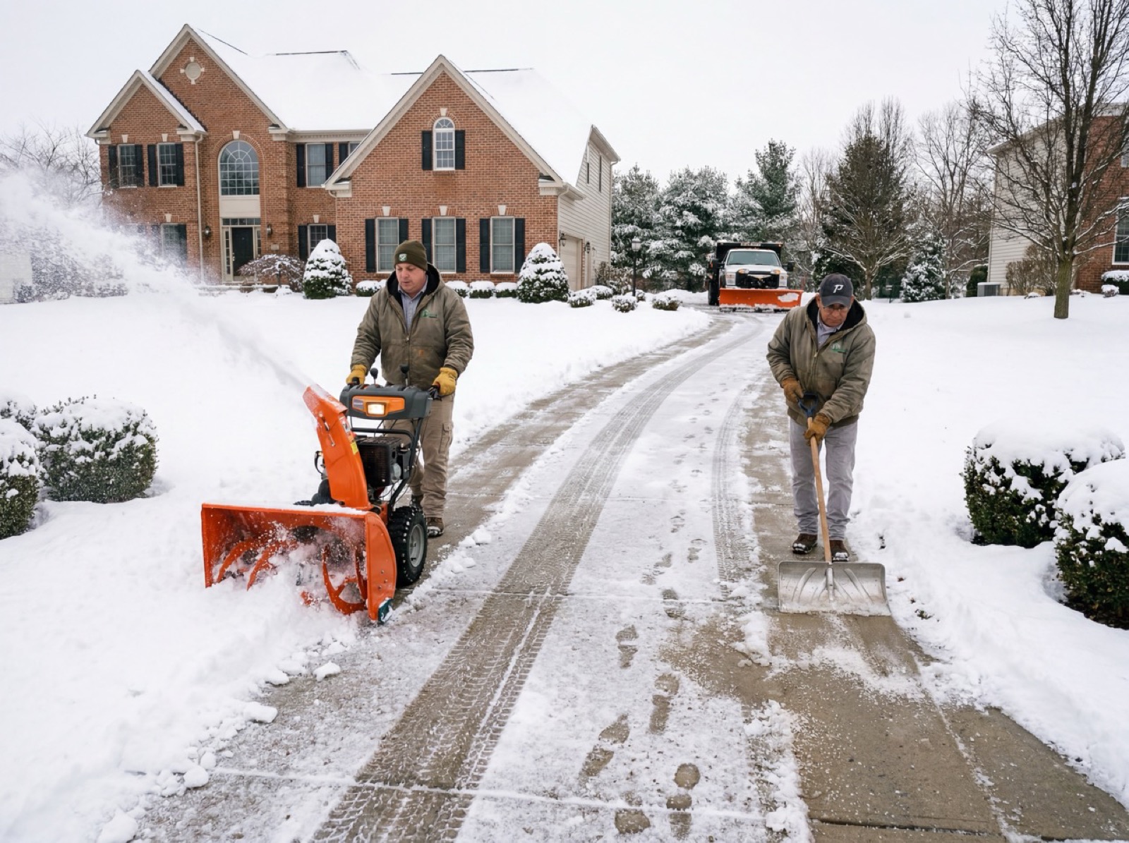 Snow removal from a residential sidewalk by Green Life Landscaping