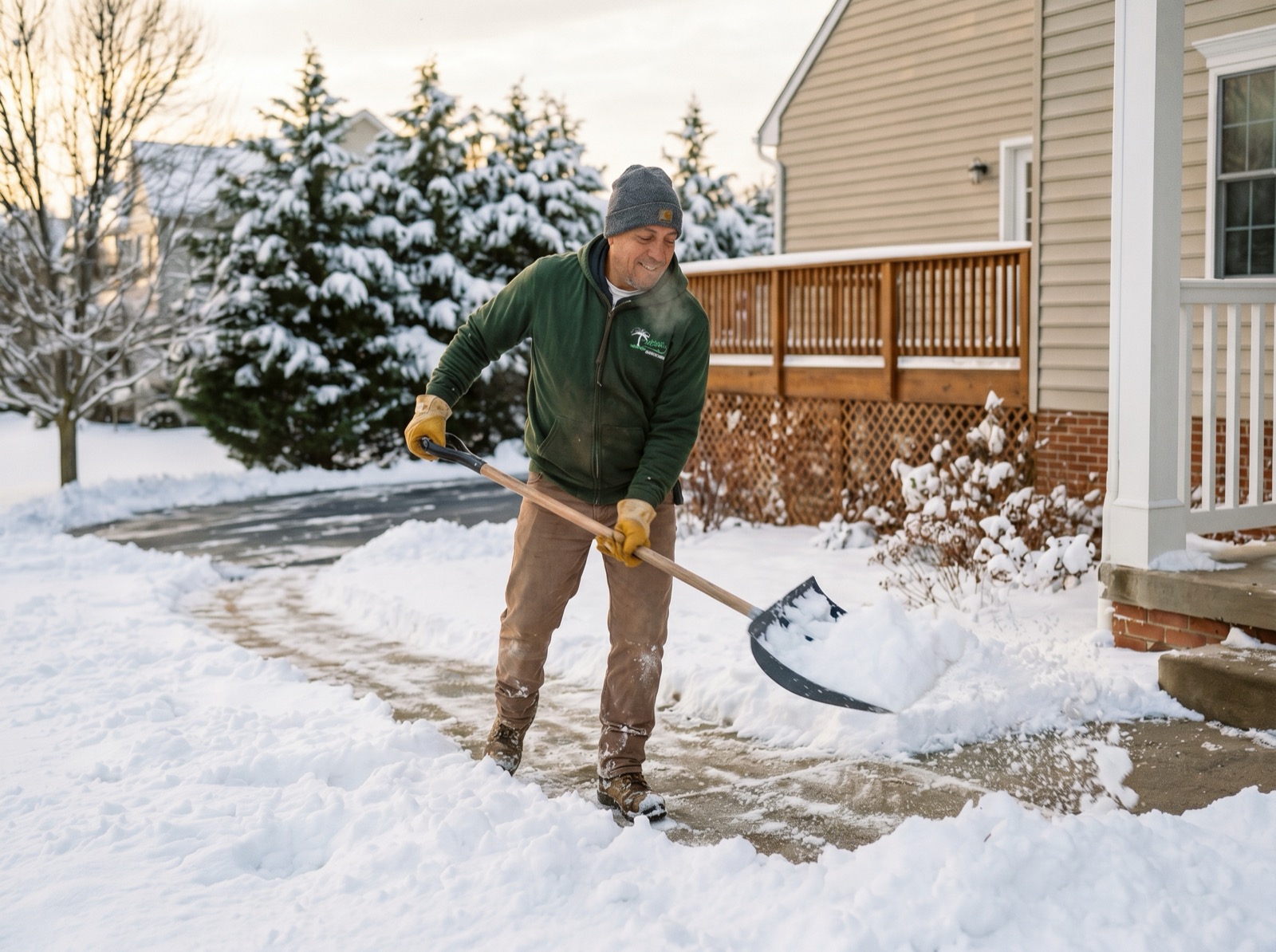Pre-treatment and salting of a residential walkway by Green Life Landscaping